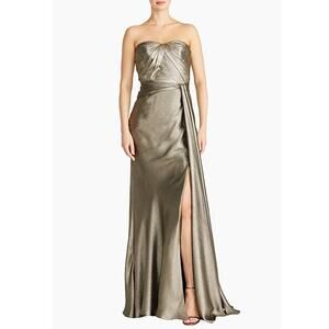 Theia Farren Strapless Gown Dress Pewter Satin Size 4 NWT Flattering MOB Dress